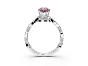Solitaire Engagement Ring Setting for Fancy Pink Emerald Cut Center with Accented Twist Band and Leaf Prong Head in Sterling Silver
