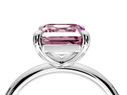 Low-Set Solitaire Engagement Ring Setting for Fancy Pink Asscher Cut Center with Thin Plain Band and Prong Head in Platinum