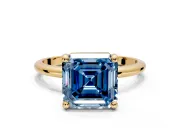 Minimalist Solitaire Engagement Ring Setting for Fancy Blue Asscher Cut Center with Thin Band and Prong Head in Yellow Gold