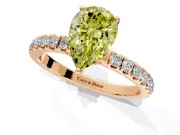 Open Basket Engagement Ring Setting for Fancy Yellow Pear-Shaped Center with Pave Band and Prong Head in Rose Gold
