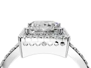Halo Engagement Ring Setting for Princess Cut Center with Inner Milgrain Border and Prong Head in Platinum
