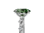 Cluster Engagement Ring Setting for Fancy Green Oval Center with Round Cut Accent Band and Prong Head in Sterling Silver