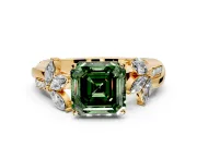 Floral Engagement Ring Setting for Fancy Green Asscher Cut Center with Trailing Marquise Accents and Prong Head in Yellow Gold