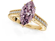 Solitaire Engagement Ring Setting for Fancy Pink Marquise Center with Engraved Pave Band and Prong Head in Yellow Gold