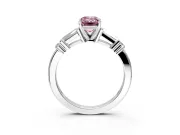 Bar-Set Engagement Ring Setting for Fancy Pink Emerald Cut Center with Tapered Baguette Accents and Prong Head in White Gold