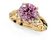 Solitaire Engagement Ring Setting for Fancy Pink Round Cut Center with Filigree Accent Basket and Prong Head in Yellow Gold