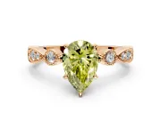Solitaire Engagement Ring Setting for Fancy Yellow Pear-Shaped Center with Milgrain Bezel Accents and Prong Head in Rose Gold
