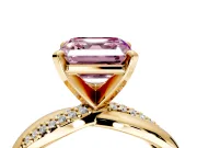 Solitaire Engagement Ring Setting for Fancy Pink Asscher Cut Center with Pave and Plain Crossover and Basket Head in Yellow Gold