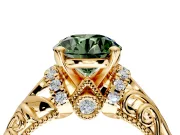 Solitaire Engagement Ring Setting for Fancy Green Round Cut Center with Filigree Accent Basket and Prong Head in Yellow Gold