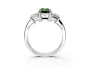3 Stone Engagement Ring Setting for Fancy Green Emerald Cut Center with Matching Side Accents and Prong Head in Sterling Silver