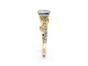 Leaf Motif Engagement Ring Setting for Fancy Blue Princess Cut Center with Pave Band and Prong Head in Yellow Gold