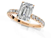 Solitaire Engagement Ring Setting for Emerald Cut Center with Large Accent Band and Prong Head in Rose Gold