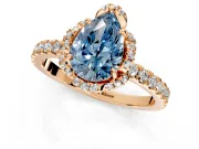 Halo Engagement Ring Setting for Fancy Blue Pear-Shaped Center with Openwork Halo, Pave Band and Prong Head in Rose Gold