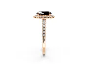 Halo Engagement Ring Setting for Fancy Black Oval Center with Narrowing Pave Band and Prong Head in Rose Gold