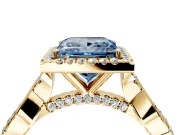 Halo Engagement Ring Setting for Fancy Blue Princess Cut Center with Twist Band and Prong Head in Yellow Gold
