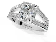 Split Shank Engagement Ring Setting for Radiant Cut Center with Pave Split Shank and Prong Head in Platinum