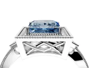 Halo Engagement Ring Setting for Fancy Blue Princess Cut Center with Milgrain Rim, Pave Band and Prong Head in Sterling Silver