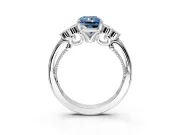 Cluster Engagement Ring Setting for Fancy Blue Radiant Cut Center with Bezel Accent Clusters and Prong Head in Platinum
