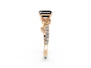 Leaf Motif Engagement Ring Setting for Fancy Black Asscher Cut Center with Pave Band and Prong Head in Rose Gold