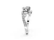 Solitaire Engagement Ring Setting for Heart-Shaped Center with Pave Bypass Twist Band and Prong Head in White Gold