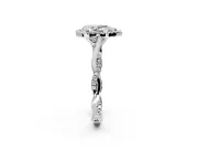 Halo Engagement Ring Setting for Pear-Shaped Center with Twist Band and Prong Head in Platinum