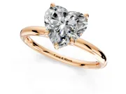 Hidden Halo Engagement Ring Setting for Heart-Shaped Center with Thin Rounded Band and Prong Head in Rose Gold