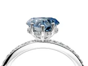 Solitaire Engagement Ring Setting for Fancy Blue Heart-Shaped Center with Fine Pave Band and Prong Head in Sterling Silver