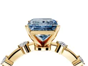 Solitaire Engagement Ring Setting for Fancy Blue Princess Cut Center with Bezel Station Band and Prong Head in Yellow Gold
