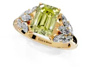 Leaf Cluster Engagement Ring Setting for Fancy Yellow Emerald Cut Center with Marquise Accents and Prong Head in Yellow Gold