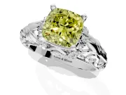 Solitaire Engagement Ring Setting for Fancy Yellow Cushion Cut Center with Filigree Accent Basket and Prong Head in White Gold