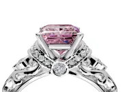 Solitaire Engagement Ring Setting for Fancy Pink Princess Cut Center with Filigree Band and Prong Head in Platinum
