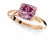 Solitaire Engagement Ring Setting for Fancy Pink Cushion Cut Center with Reverse Tapered Band and Prong Head in Rose Gold