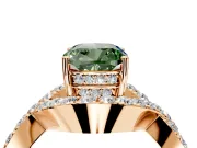 Halo Engagement Ring Setting for Fancy Green Cushion Cut Center with Pave Infinity Twist Band and Prong Head in Rose Gold