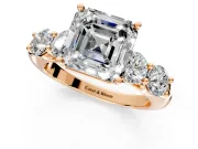 5 Stone Engagement Ring Setting for Asscher Cut Center with Graduated Accents and Prong Head in Rose Gold
