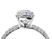 Solitaire Engagement Ring Setting for Radiant Cut Center with Domed Multi-Row Pave Band and Prong Head in Sterling Silver