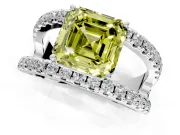 Solitaire Engagement Ring Setting for Fancy Yellow Asscher Cut Center with Wide-Open Split Shank and Prong Head in Platinum