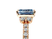Paired Accent Engagement Ring Setting for Fancy Blue Radiant Cut Center with Pave Band and Prong Head in Rose Gold