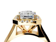 Halo Engagement Ring Setting for Radiant Cut Center with Square Band and Prong Head in Yellow Gold