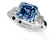Solitaire Engagement Ring Setting for Fancy Blue Asscher Cut Center with Marquise Flower Shoulders and Prong Head in White Gold