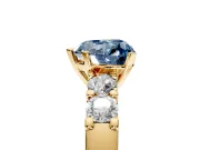 5 Stone Engagement Ring Setting for Fancy Blue Heart-Shaped Center with Plain Band and Prong Head in Yellow Gold