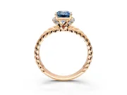 Halo Engagement Ring Setting for Fancy Blue Emerald Cut Center with Rope Twist Split Shank and Prong Head in Rose Gold
