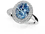 Halo Engagement Ring Setting for Fancy Blue Oval Center with Plain Tapered Band and Prong Head in Platinum