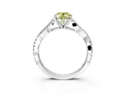 Solitaire Engagement Ring Setting for Fancy Yellow Oval Center with Twisted Pave Split Shank and Prong Head in Platinum
