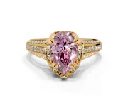Solitaire Engagement Ring Setting for Fancy Pink Pear-Shaped Center with Accented Split Shank and Prong Head in Yellow Gold