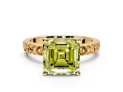 Solitaire Engagement Ring Setting for Fancy Yellow Asscher Cut Center with XO Engraved Band and Prong Head in Yellow Gold
