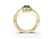 Halo Engagement Ring Setting for Fancy Green Cushion Cut Center with Wide-Open Pave Split Shank and Prong Head in Yellow Gold