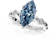 Solitaire Engagement Ring Setting for Fancy Blue Marquise Center with Beaded Bezel Station Band and Prong Head in Platinum