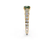 Solitaire Engagement Ring Setting for Fancy Green Cushion Cut Center with Pave Cathedral Shoulders and Prong Head in Yellow Gold