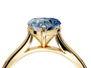 Solitaire Engagement Ring Setting for Fancy Blue Heart-Shaped Center with Narrow Cathedral Band and Prong Head in Yellow Gold
