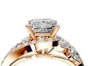 Halo Engagement Ring Setting for Princess Cut Center with Marquise and Pave Bypass Band and Prong Head in Rose Gold